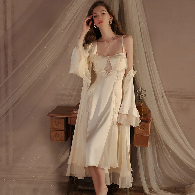 Cralom Silk Suspender Nightgown with Chest Pad, Elegant Nightwear for Women