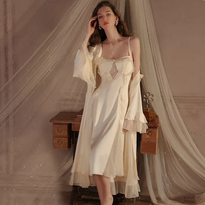 Cralom Silk Suspender Nightgown with Chest Pad, Elegant Nightwear for Women