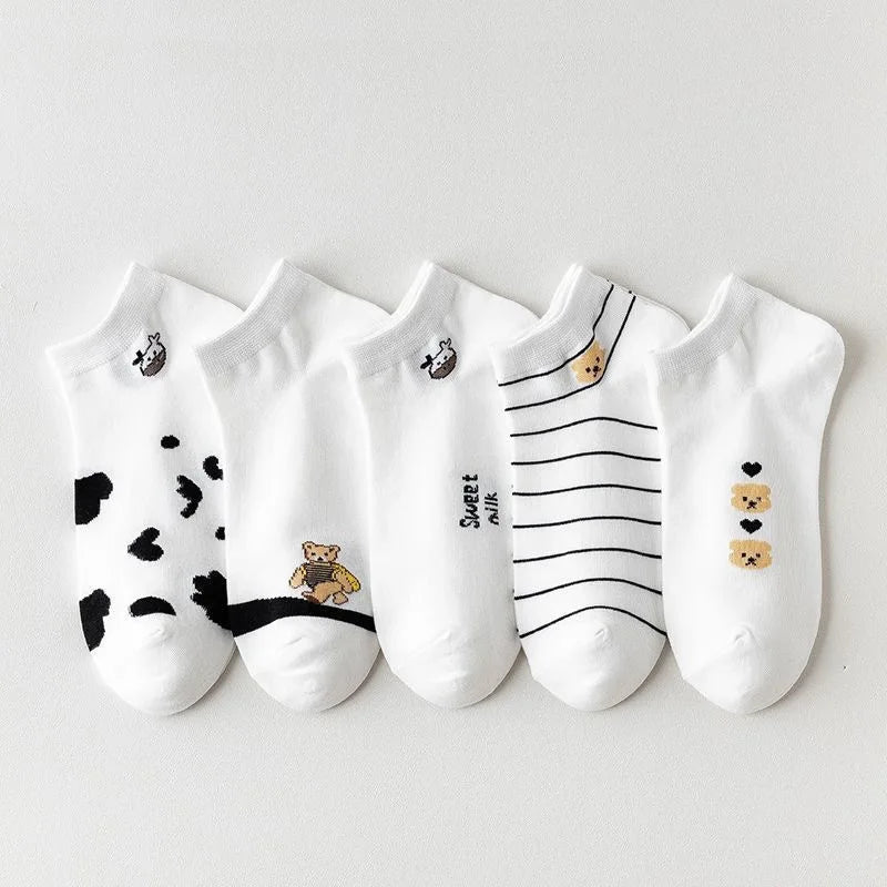Cralom Striped Black & White Kids Short Socks for Spring & Summer