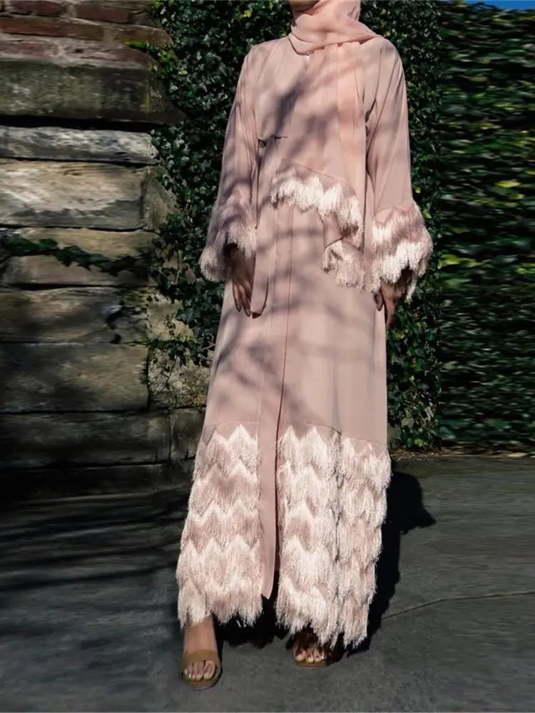 Cralom Pink Kimono Abaya Kaftan for Muslim Women