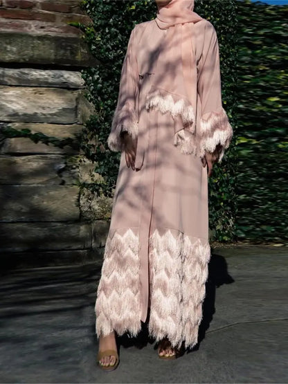 Cralom Pink Kimono Abaya Kaftan for Muslim Women