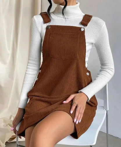Cralom Corduroy Strap Dress Women's Loose Solid Color Skirt
