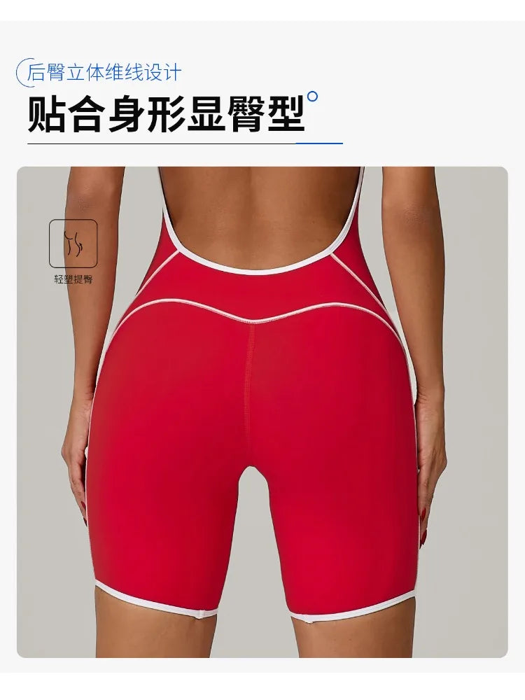Cralom Summer Gym Romper: Hollow Open Back Jumpsuit for Yoga, Dance, & Workout