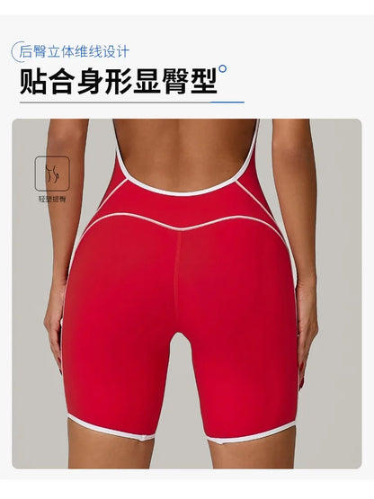 Cralom Summer Gym Romper: Hollow Open Back Jumpsuit for Yoga, Dance, & Workout