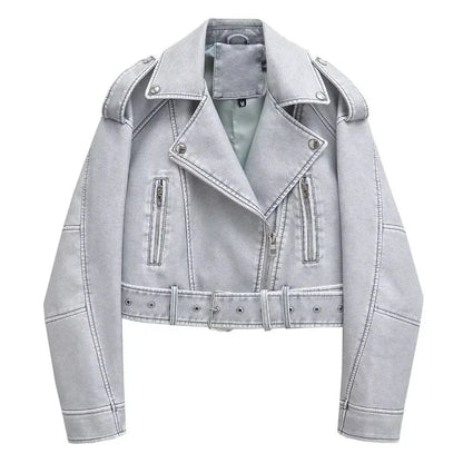 Cralom Women's Faux Leather Zipper Jacket
