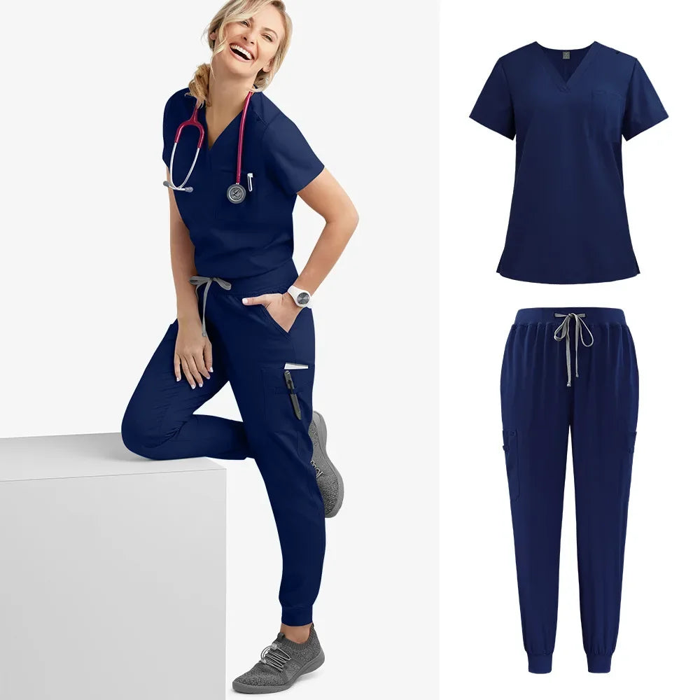 Cralom Multicolour Jogger Scrubs Set with Pocket Pants