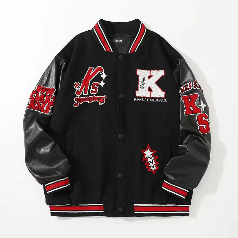 Cralom Flocking Baseball Uniform Jacket: Y2K Retro Vintage Lovers Motorcycle Casual Coat