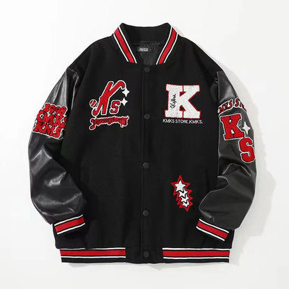 Cralom Flocking Baseball Uniform Jacket: Y2K Retro Vintage Lovers Motorcycle Casual Coat