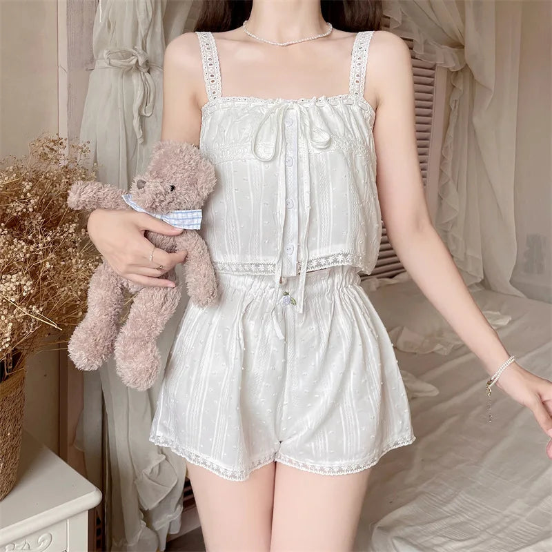 Cralom Women's Summer Camisole Sleepwear Set - Camisole & Shorts - Korean Style