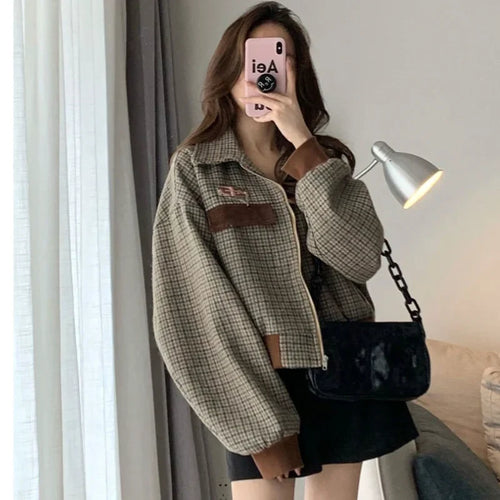 Cralom Vintage Plaid Coat 2024: Short Padded Cropped Jacket in Luxury Designer Style