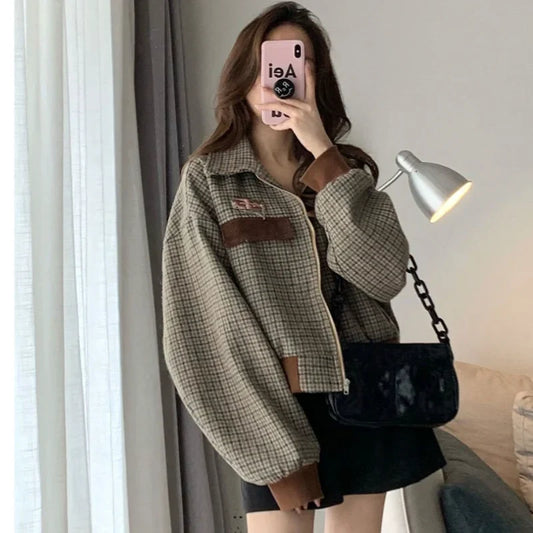 Cralom Vintage Plaid Coat 2024: Short Padded Cropped Jacket in Luxury Designer Style