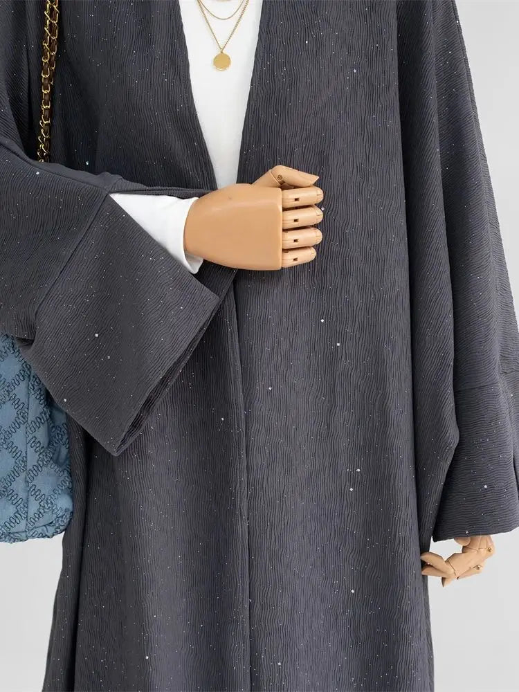 Cralom Winter Shiny Kimono Abaya Caftan Dress Muslim Dubai Luxury