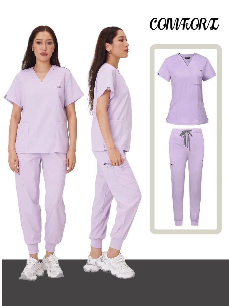 Cralom Multicolor Beauty Scrubs Set for Women: Top + Straight Pant Uniform