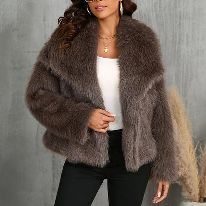 Cralom Lapel Patchwork Button Jacket - Solid Stylish Coat for Women