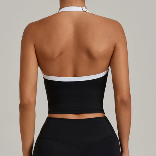 Cralom Seamless Yoga Tank Top - Adjustable Halter Neck, Quick-Dry Fitness Shirt