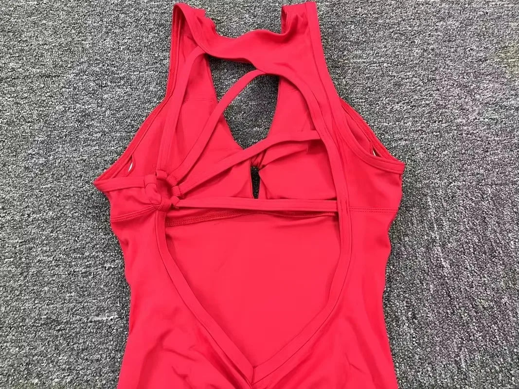 Cralom Yoga Jumpsuit: Open Back Sports Romper for Women