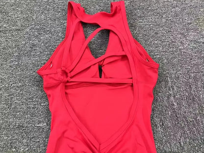 Cralom Yoga Jumpsuit: Open Back Sports Romper for Women
