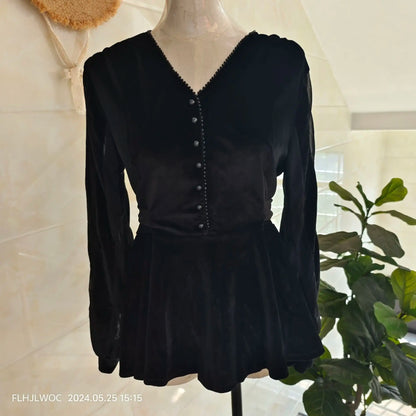 Cralom Autumn/Winter Peplum Lace-Up Blouse