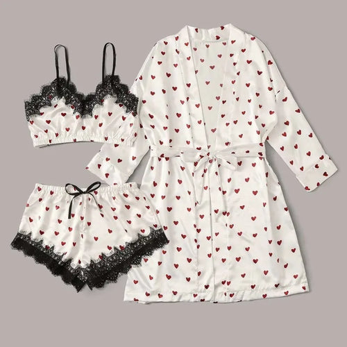 Cralom Women's Silk Pajama Set: Ice Silk Nightwear with Suspender Nightdress, Summer Homewear in Stylish Print