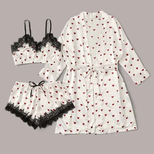 Cralom Women's Silk Pajama Set: Ice Silk Nightwear with Suspender Nightdress, Summer Homewear in Stylish Print