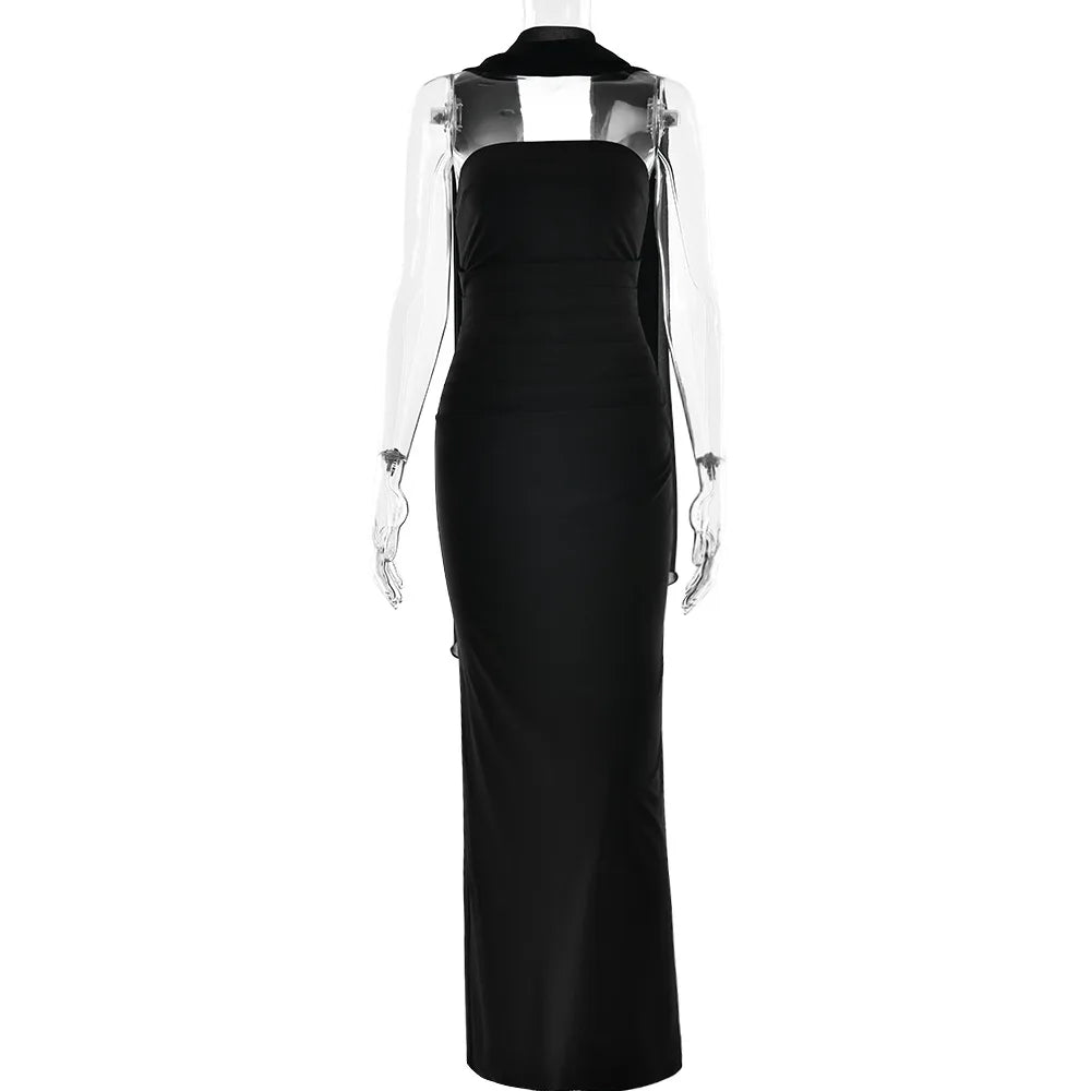 Cralom Strapless Waist Cinching Long Skirt - Elegant & Sexy Hip Hugging Dress