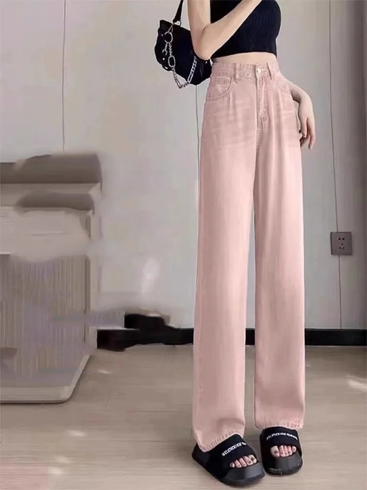Cralom Summer Women's Slimming Denim Pants High Waist Straight Leg Jeans