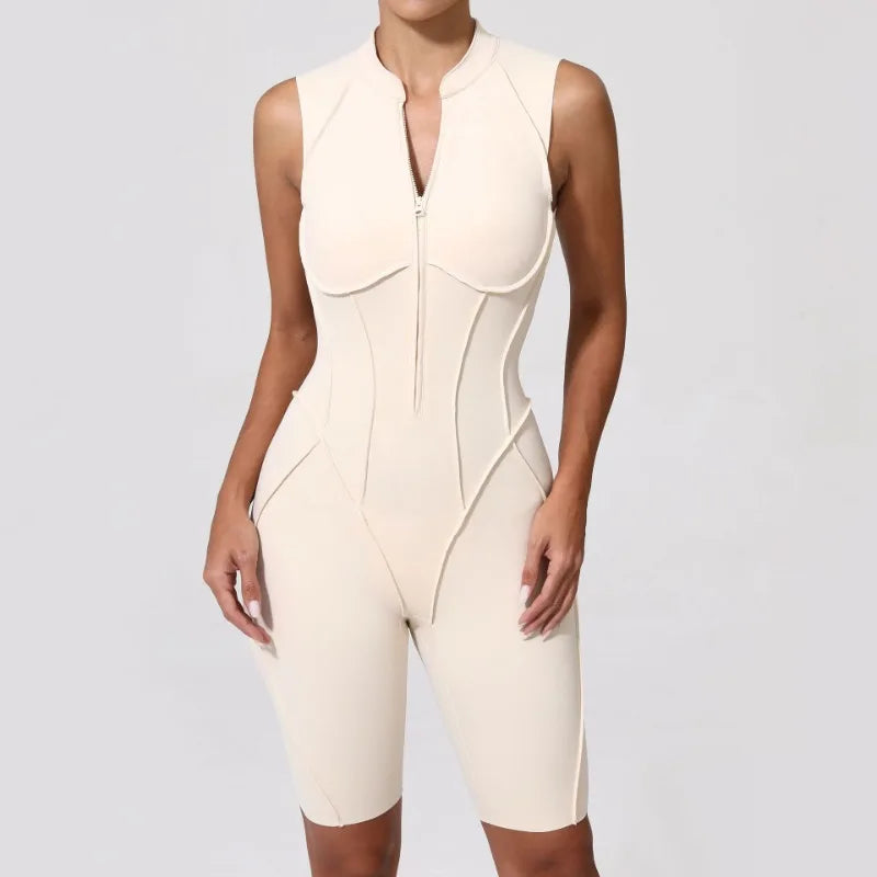 Cralom Seamless Brushed Fleece Yoga Jumpsuit with Backless Design