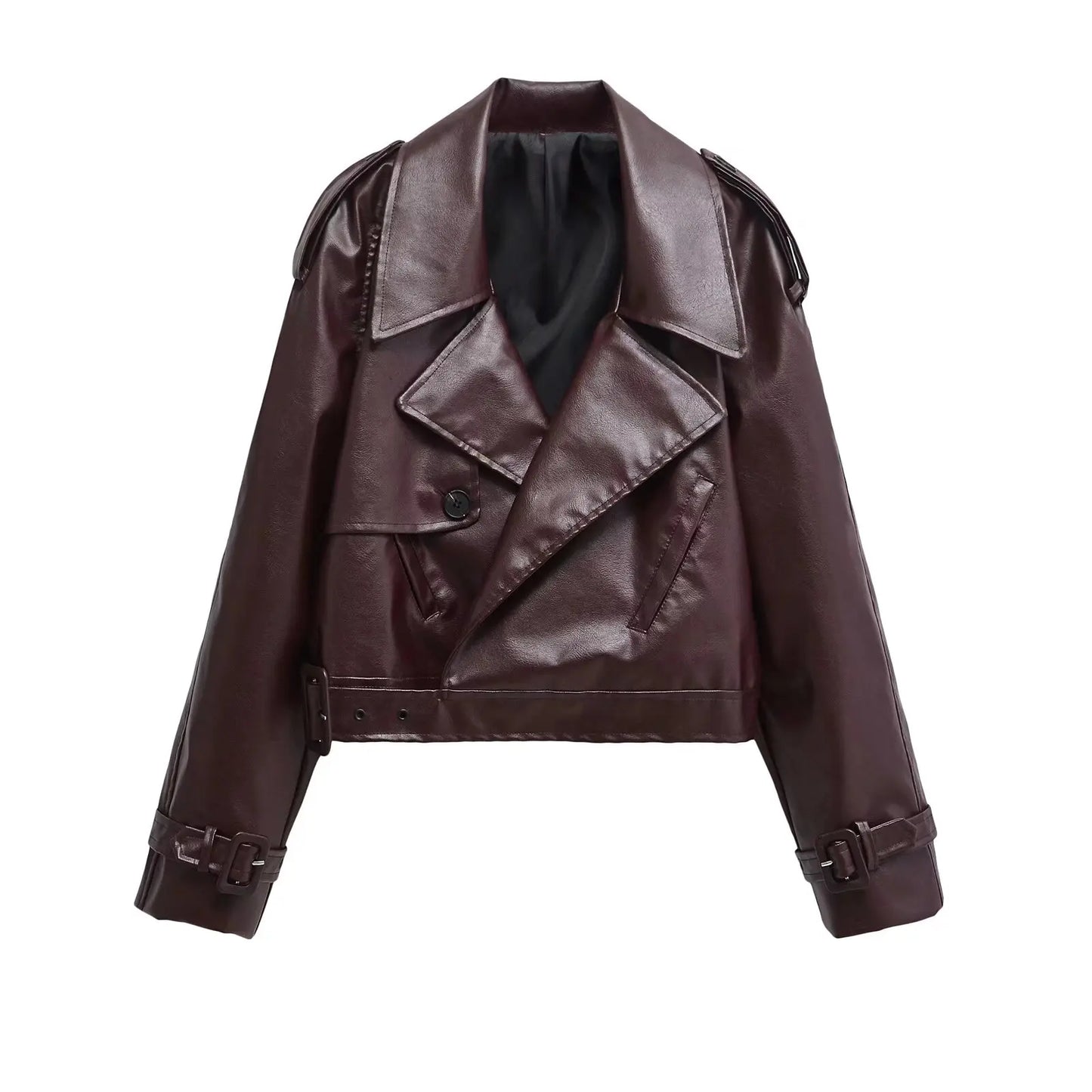 Cralom Faux Leather Jacket Casual Lady Lapel Zipper High Street Motorcycle Coat