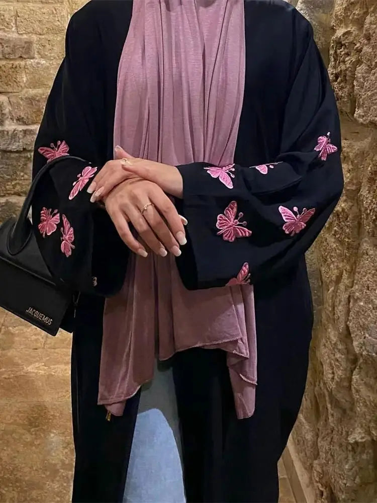Cralom Butterfly Moon Heart Print Eid Abaya Kaftan