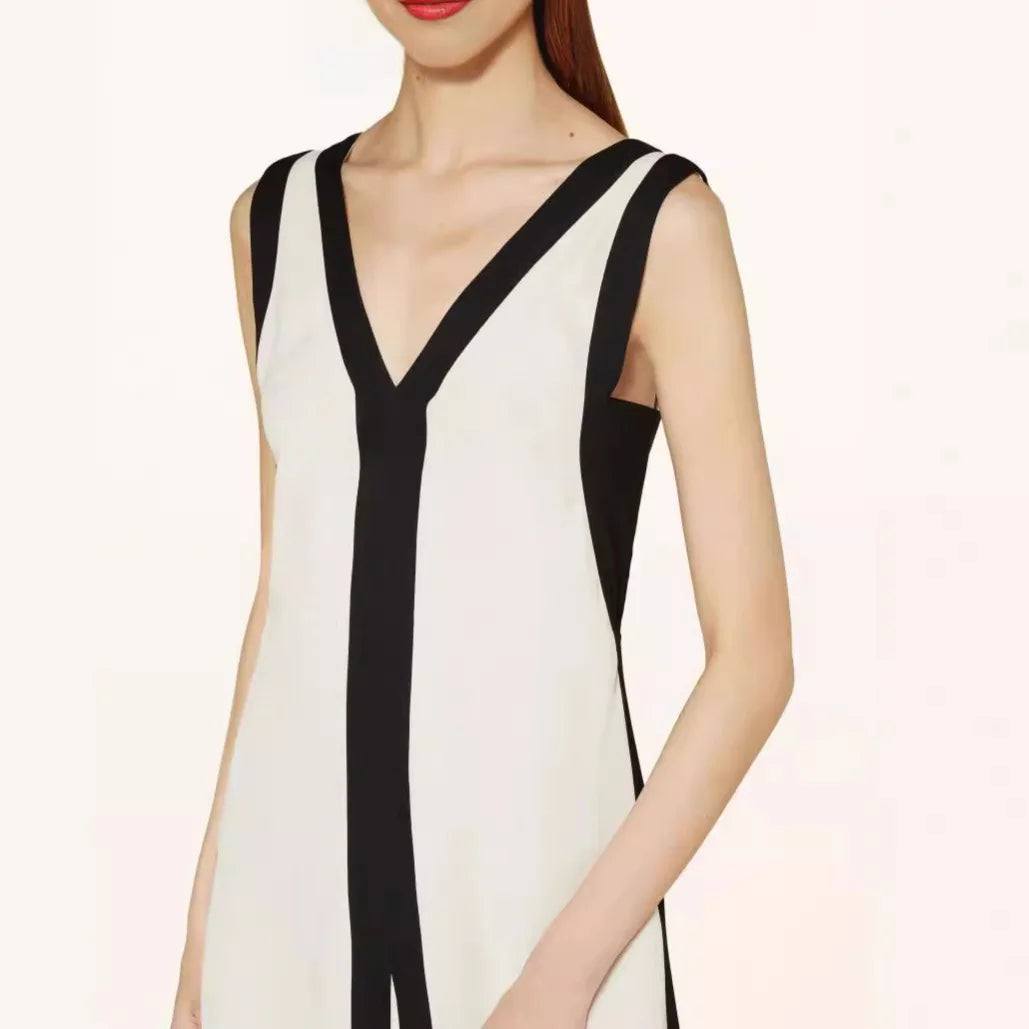 Cralom Sleeveless Summer Dress with Color Block Splicing