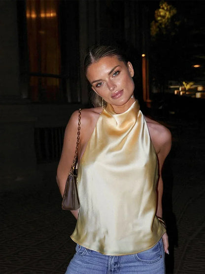 Cralom Satin Halter Top: Backless, Elegant, Sleeveless, Slim Fit Vest - 2025 Fashion