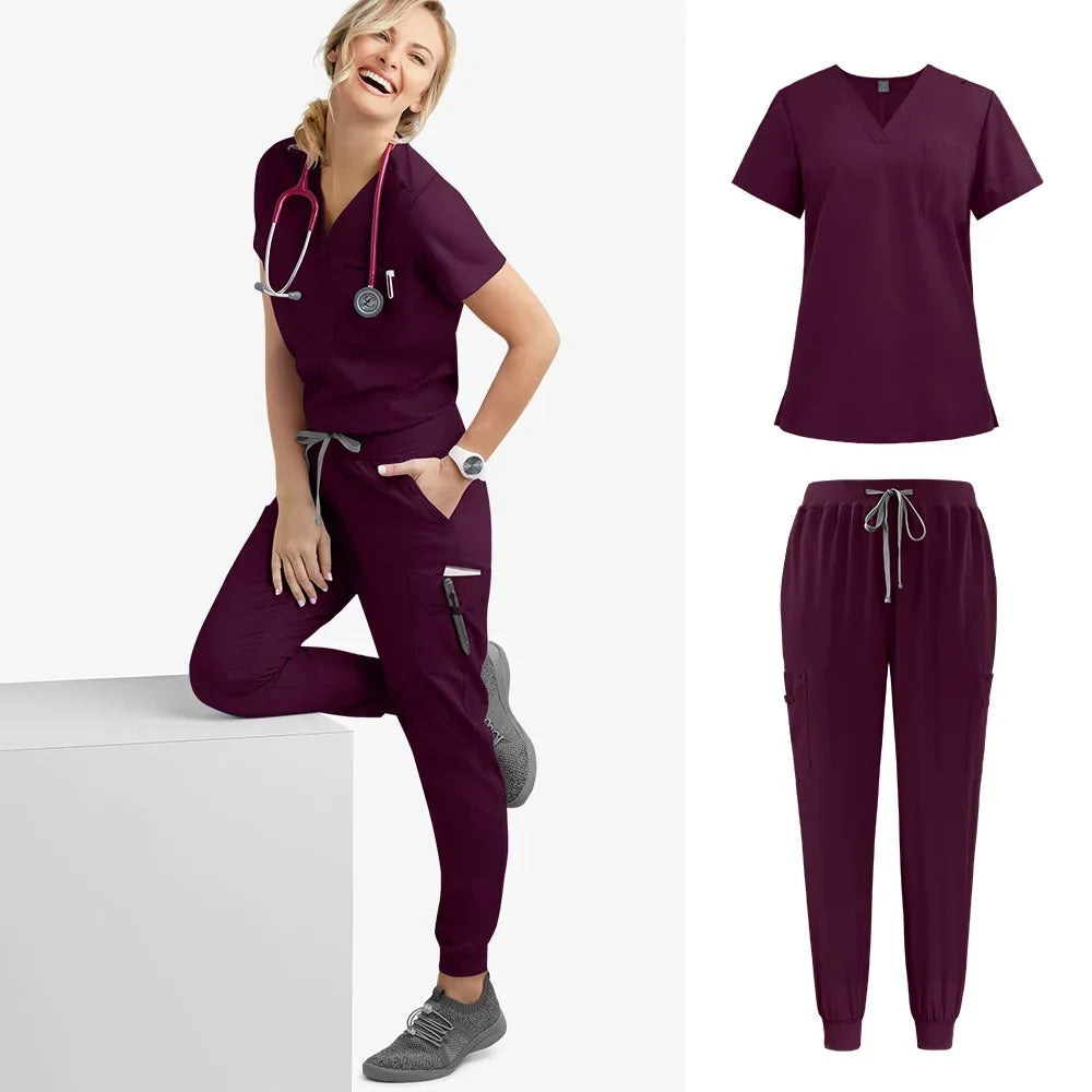 Cralom Multicolour Jogger Scrubs Set with Pocket Pants