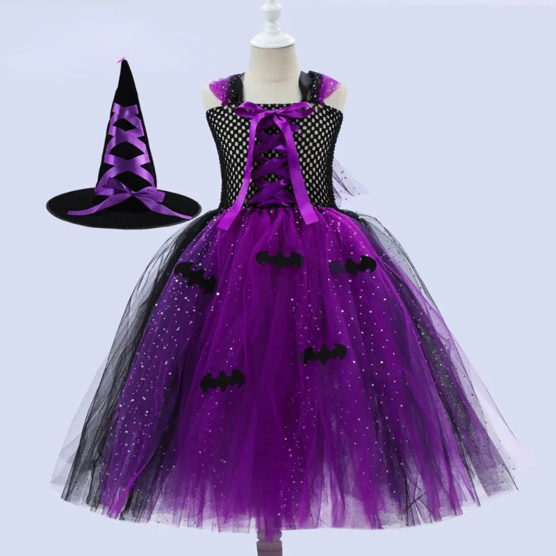 Cralom Sequins Mesh Bubble Skirt: Easter Bat Cosplay Dress for Witch Role