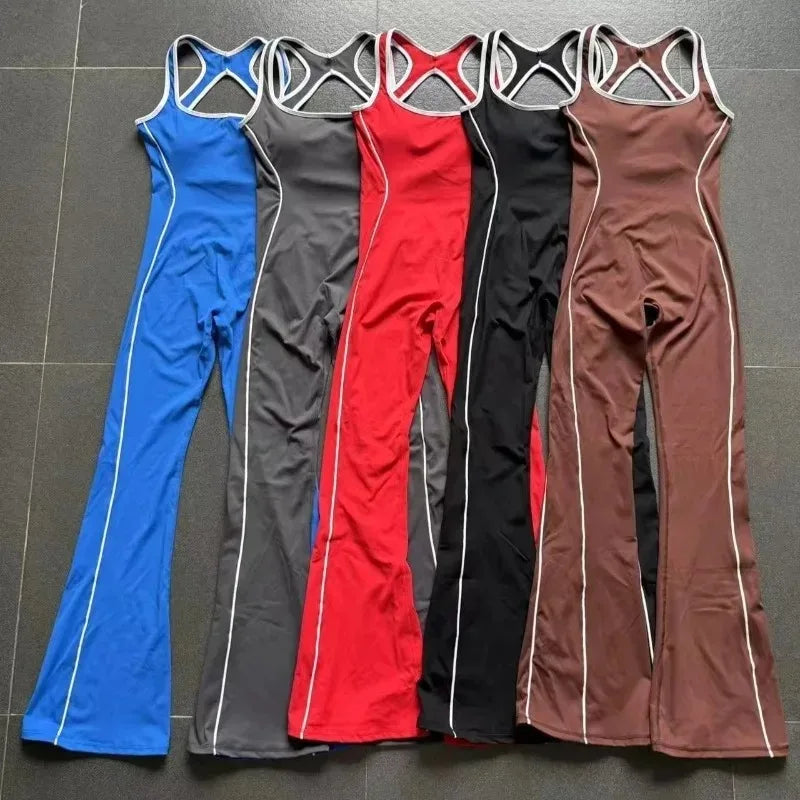 Cralom Seamless Yoga Jumpsuit: Back Hollow Butt Lifting Bootcut Bodysuit
