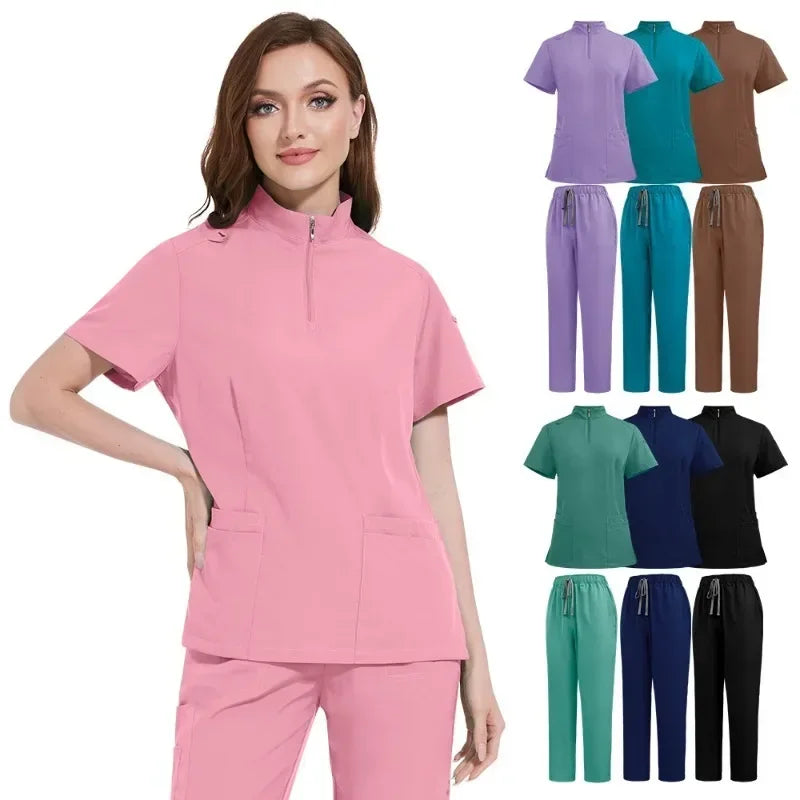 Cralom Short Sleeve V-Neck Nursing Jogger Suit for Women