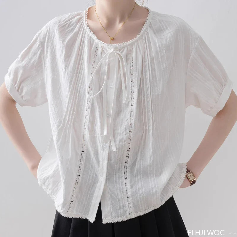 Cralom Short Sleeve Lace Ruffle Top - Summer 2025 Collection