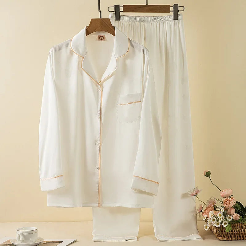 Cralom Women's Butterfly Jacquard Pajamas Set in Ice Silk for Spring and Fall