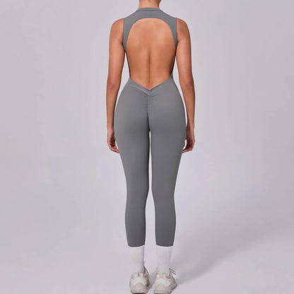 Cralom Women's High-Elasticity Yoga Fitness Jumpsuit, Bare Back, Lift Buttocks