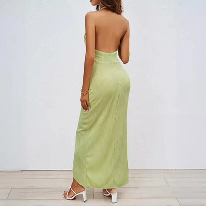 Cralom Solid Color High End Hanging Neck Long Dress