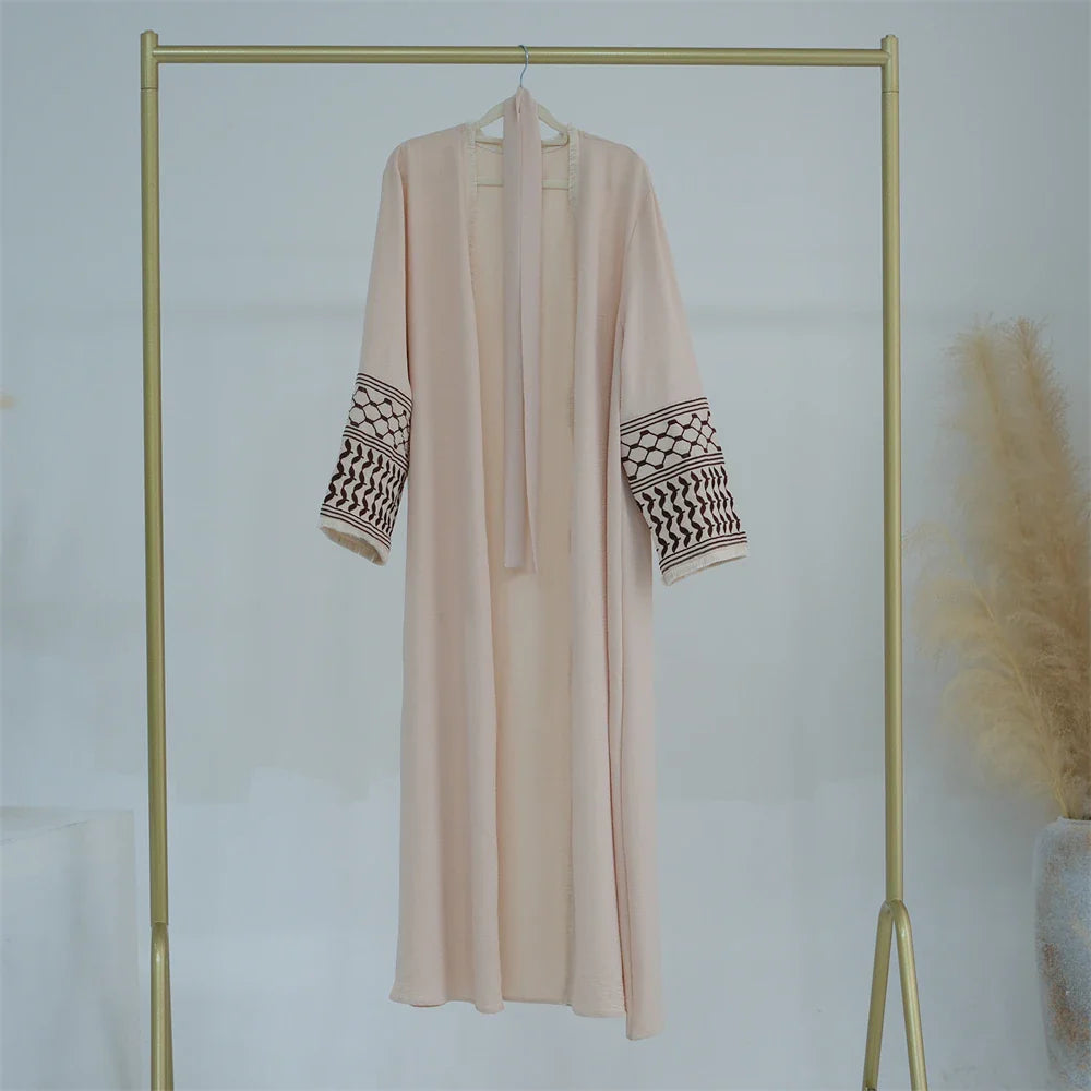 Cralom Ramadan Eid Embroidered Kimono Abaya - Elegant Muslim Kaftan Dress