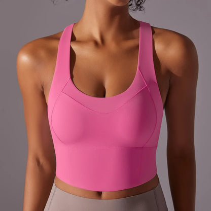 Cralom Cross Back Yoga Vest with Built-in Pads, Wide Straps Gym Crop Top