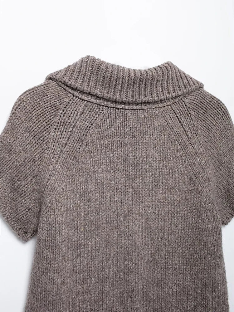 Cralom Vintage Knitted Button Cardigan Sweater for Women Fall Elegant Short Sleeve Knit Top