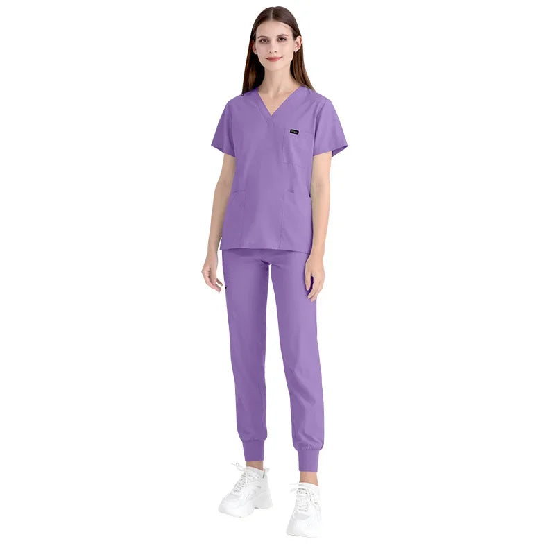 Cralom Women's Stretch Scrubs Set - Top Jogger Pants Nursing Uniform