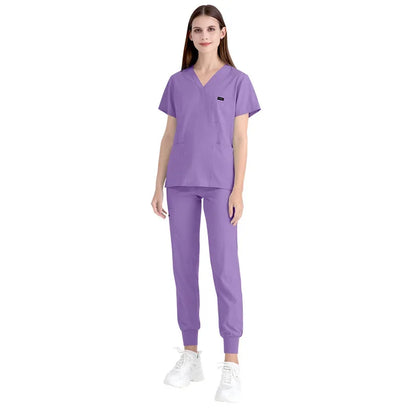 Cralom Women's Stretch Scrubs Set - Top Jogger Pants Nursing Uniform