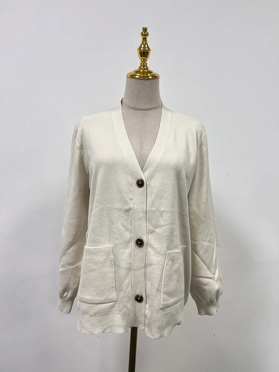 Cralom V Neck Button Loose Jackets | Solid Spliced Long Sleeve Coats