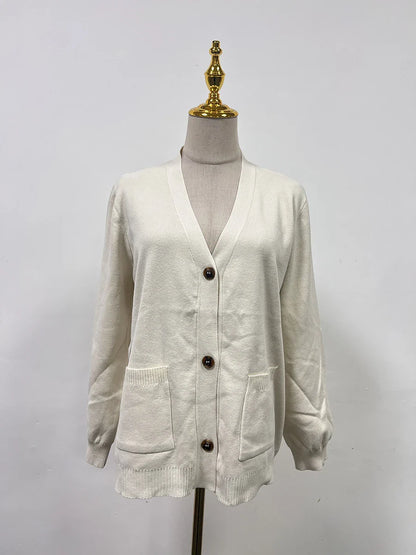 Cralom V Neck Button Loose Jackets | Solid Spliced Long Sleeve Coats