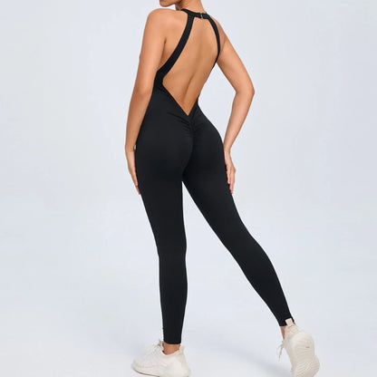 Cralom Yoga Jumpsuit: Hip-lifting, Backless One-Piece Fitness Tracksuit for Women