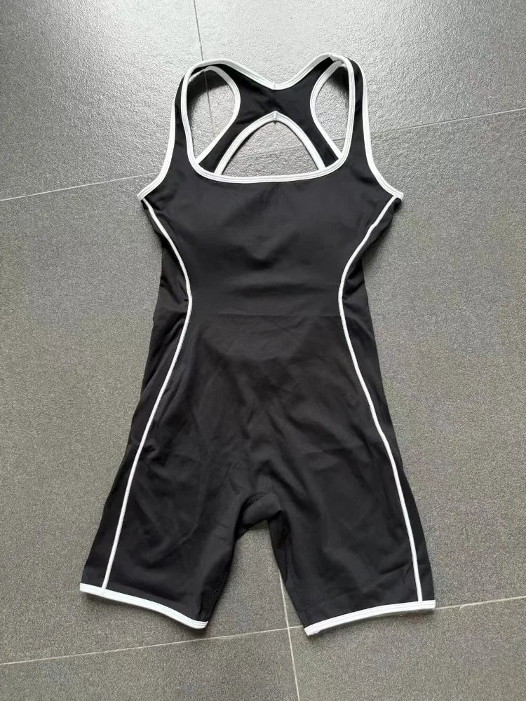 Cralom Summer Gym Romper: Hollow Open Back Jumpsuit for Yoga, Dance, & Workout