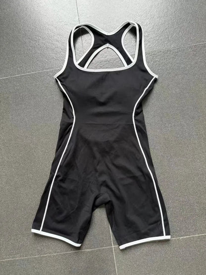 Cralom Summer Gym Romper: Hollow Open Back Jumpsuit for Yoga, Dance, & Workout