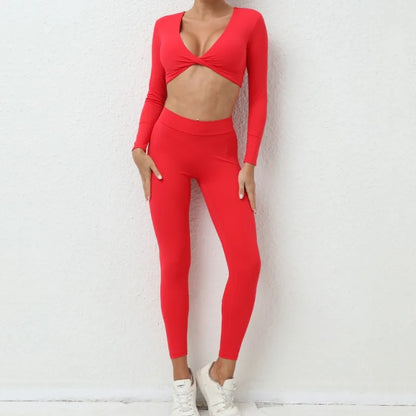 Cralom Seamless Yoga Set: High Waist Leggings + Long Sleeve Top
